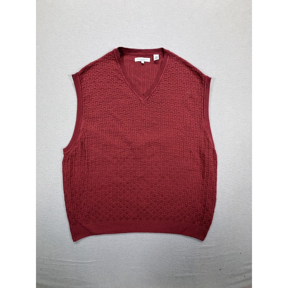 Alex Cannon Mens Sweater Vest Regular Burgundy Textured V-Neck Cotton XL